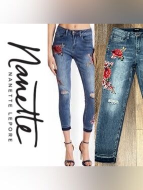 Nanette Lepore Jane Crimson Bloom Highrise Broadway Crop Jeans 🌹